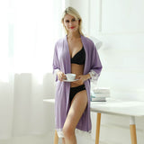 Women's Cotton Knit Kimono Robe for Lace Trim Nightwear