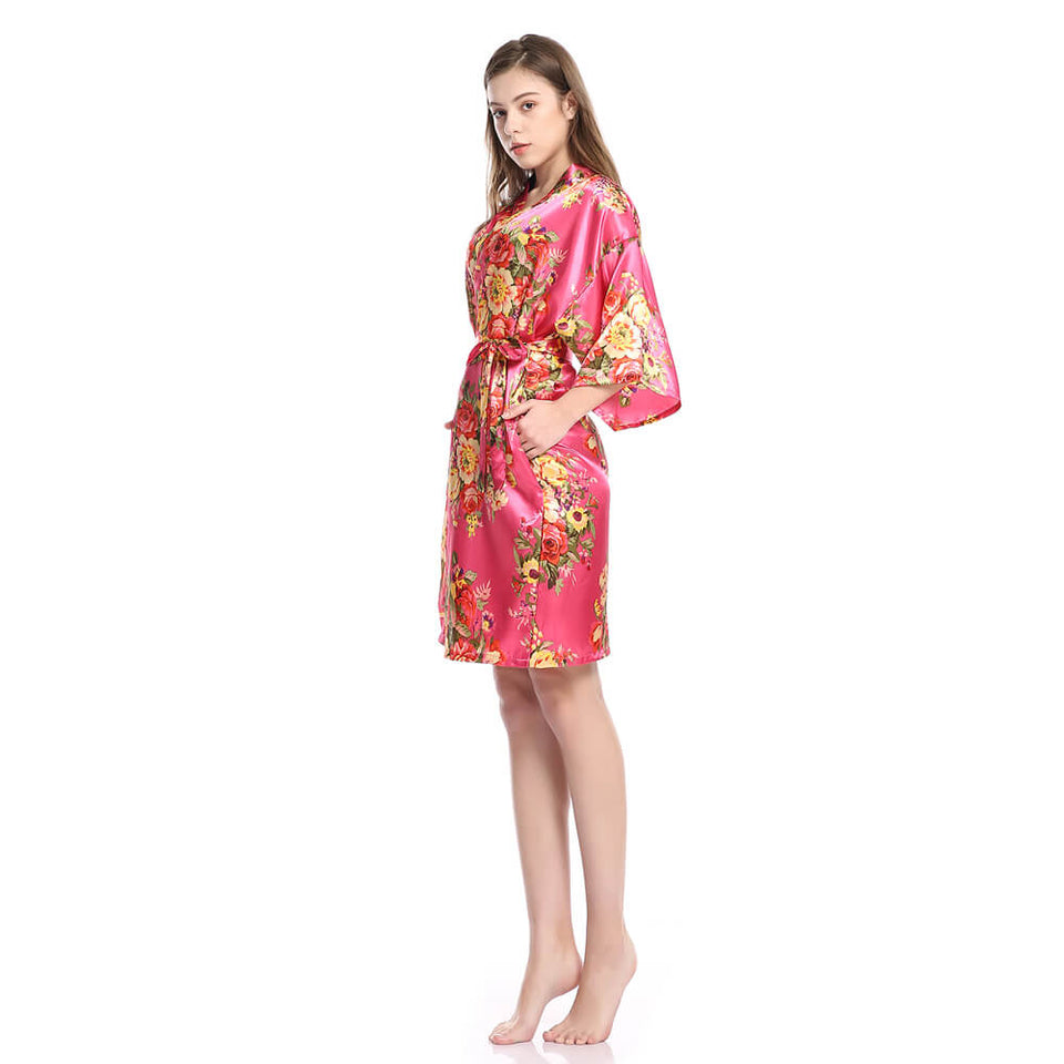 Women's Satin Kimono Robe with Pockets