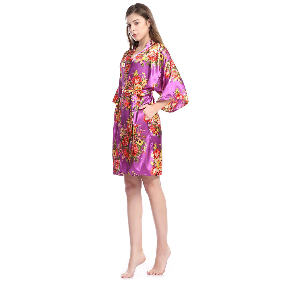 Women's Satin Kimono Robe with Pockets