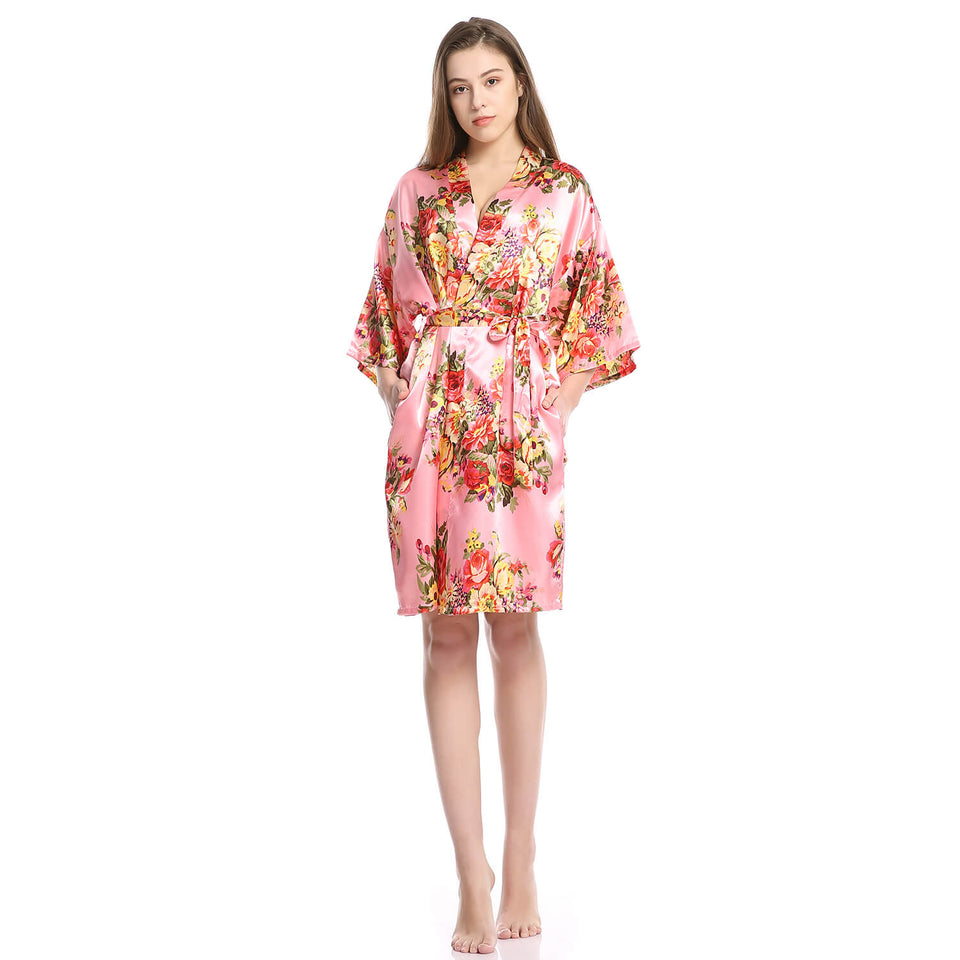 Women's Satin Kimono Robe with Pockets