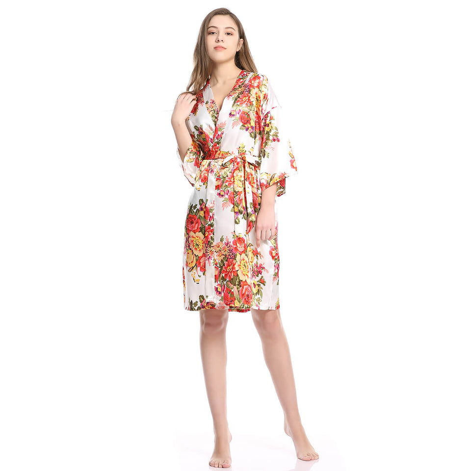 Women's Satin Kimono Robe with Pockets