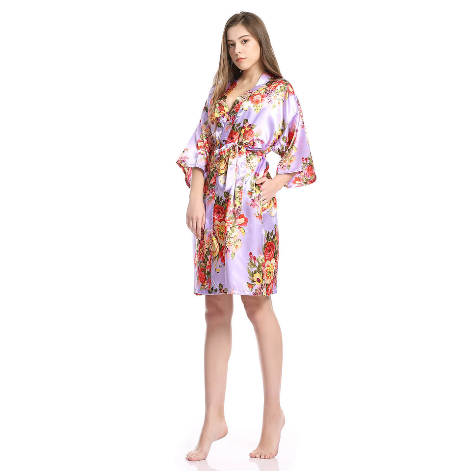 Women's Satin Kimono Robe with Pockets