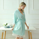 Women's Cotton Knit Kimono Robe for Lace Trim Nightwear