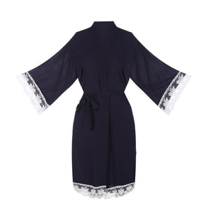 Women's Cotton Knit Kimono Robe for Lace Trim Nightwear