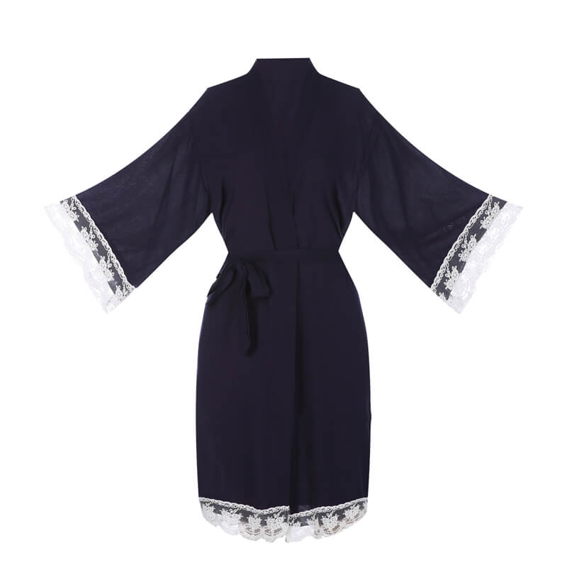 Women's Cotton Knit Kimono Robe for Lace Trim Nightwear