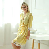 Women's Cotton Knit Kimono Robe for Lace Trim Nightwear