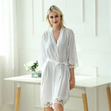 Women's Cotton Knit Kimono Robe for Lace Trim Nightwear