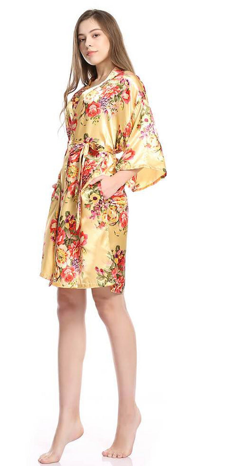Women's Satin Kimono Robe with Pockets