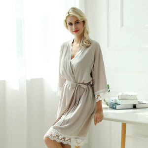 Women's Cotton Knit Kimono Robe for Lace Trim Nightwear
