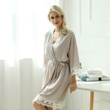 Women's Cotton Knit Kimono Robe for Lace Trim Nightwear