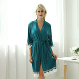Women's Cotton Knit Kimono Robe for Lace Trim Nightwear