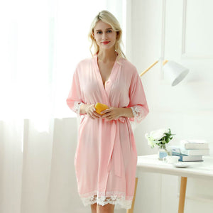 Women's Cotton Knit Kimono Robe for Lace Trim Nightwear
