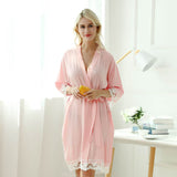 Women's Cotton Knit Kimono Robe for Lace Trim Nightwear